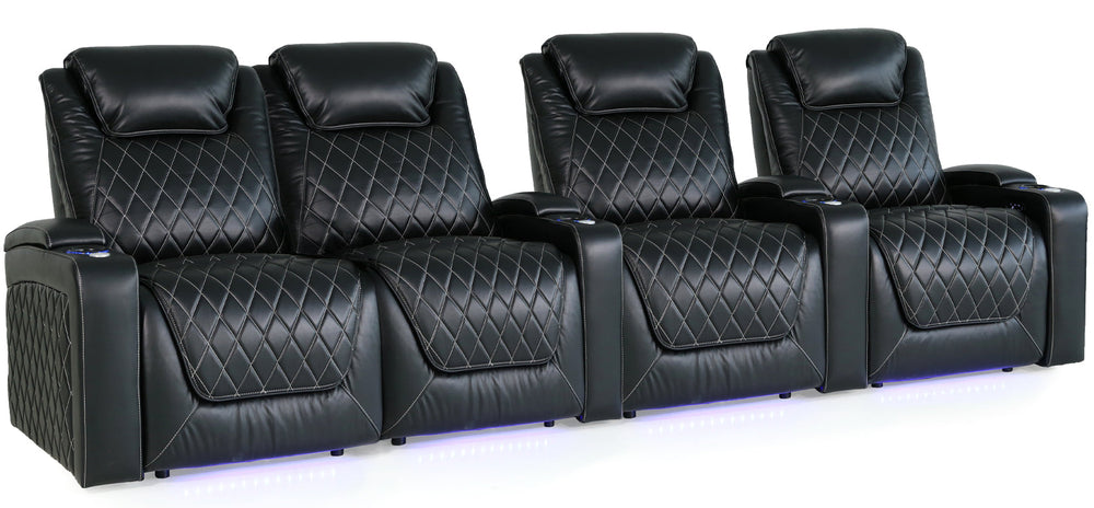 Valencia Oslo XL Leather Home Theater Seating Row of 4 Loveseat Left, Midnight Black