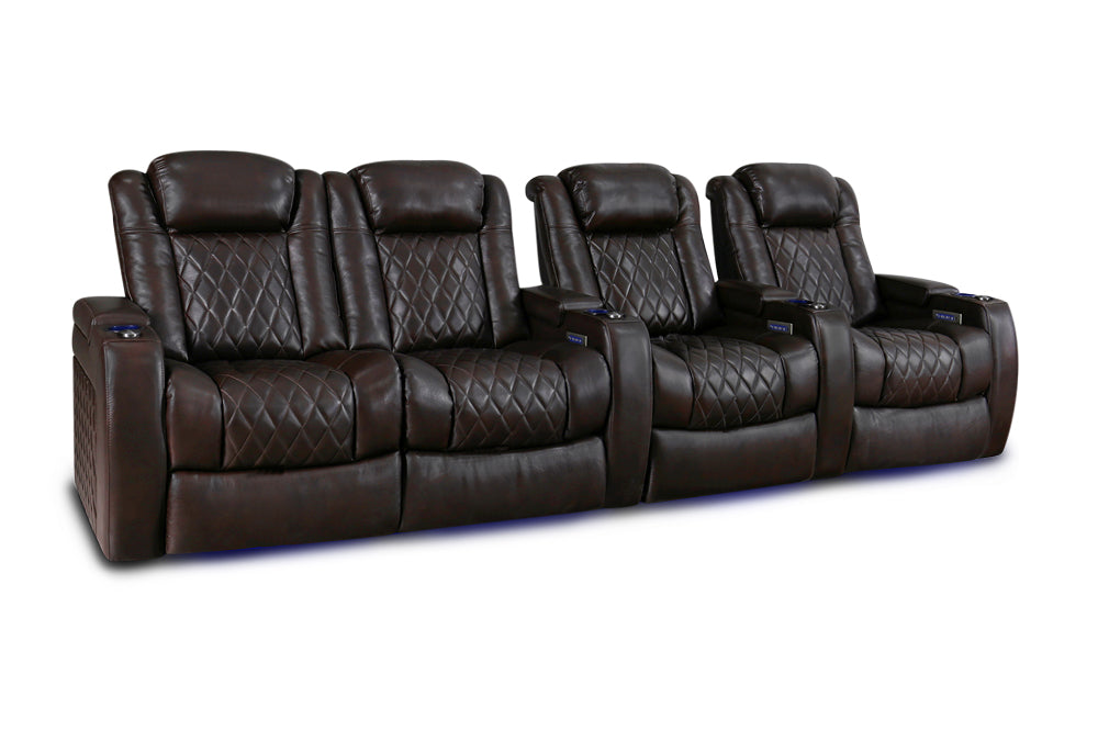 Valencia Tuscany XL Leather Home Theater Seating Heavy Duty Row of 4 Loveseat Left, Dark Chocolate