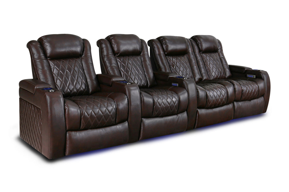 Valencia Tuscany XL Leather Home Theater Seating Heavy Duty Row of 4 Loveseat Right, Dark Chocolate