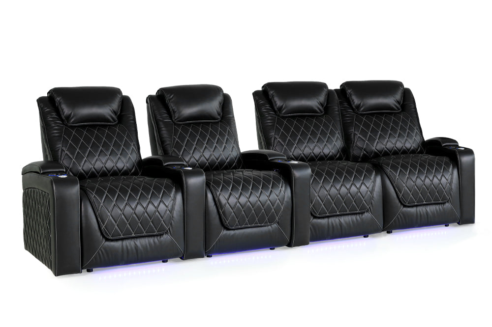 Valencia Oslo XL Leather Home Theater Seating Heavy Duty Row of 4 Loveseat Right, Midnight Black