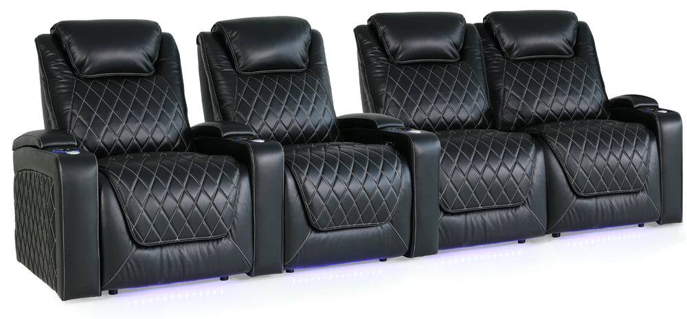 Valencia Oslo XL Leather Home Theater Seating Row of 4 Loveseat Right, Midnight Black