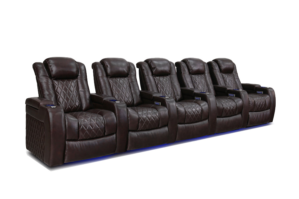 Valencia Tuscany Leather Home Theater Seating Row of 5, Dark Chocolate