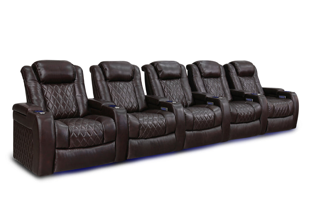 Valencia Tuscany XL Leather Home Theater Seating Heavy Duty Row of 5, Dark Chocolate