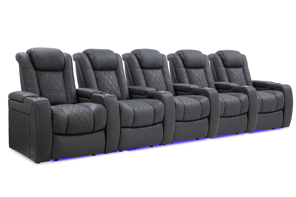 Valencia Tuscany Leather Home Theater Seating Row of 5, Charcoal Grey