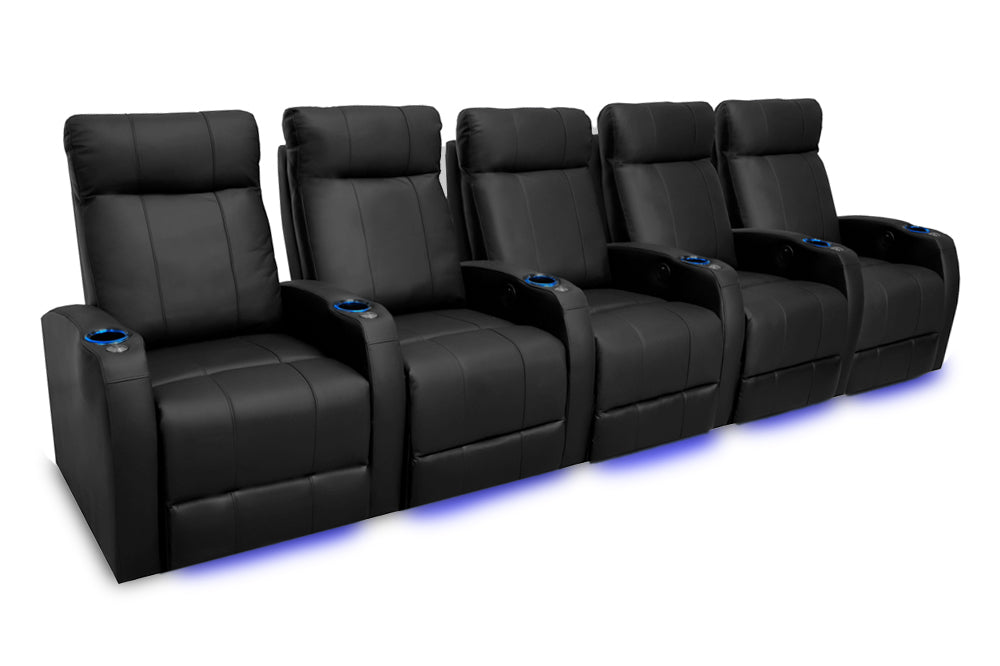 Valencia Syracuse Leather Home Theater Seating Row of 5, Black