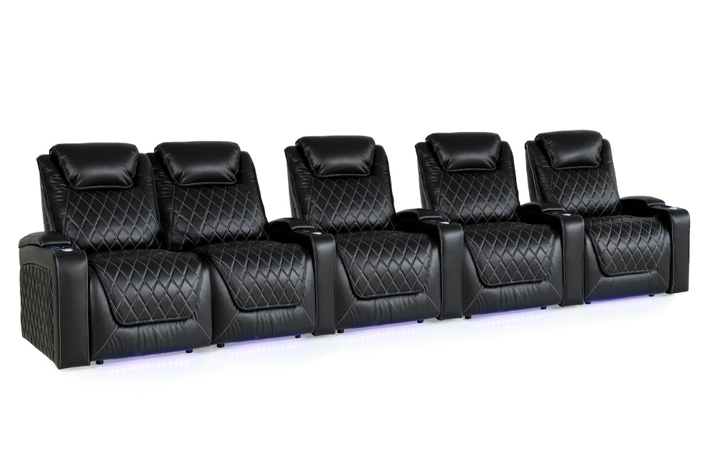 Valencia Oslo XL Leather Home Theater Seating Heavy Duty Row of 5 Loveseat Left, Midnight Black