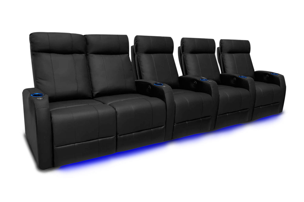 Valencia Syracuse Leather Home Theater Seating Row of 5 Loveseat Left, Black