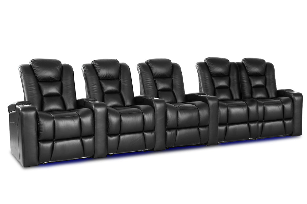 Valencia Venice Leather Home Theater Seating Row of 5 Loveseat Right, Black