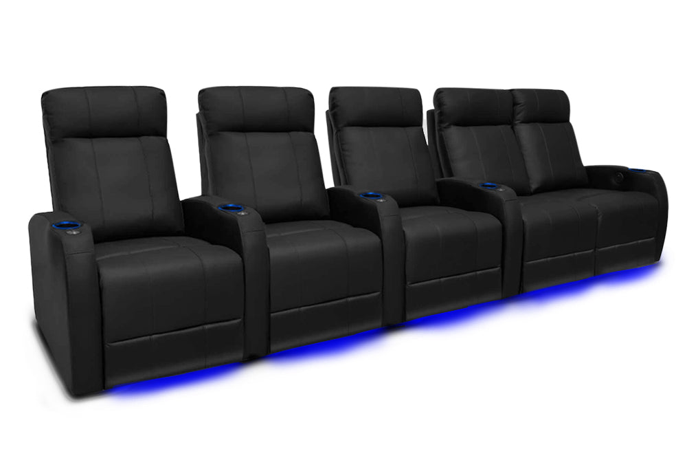 Valencia Syracuse Leather Home Theater Seating Row of 5 Loveseat Right, Black