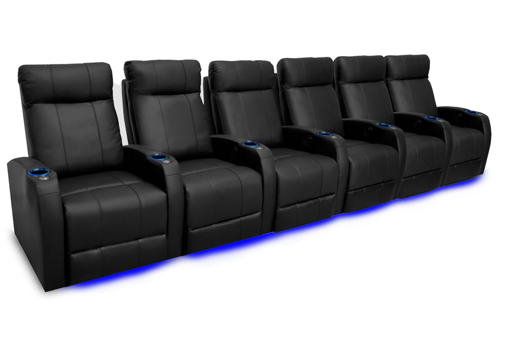 Valencia Syracuse Leather Home Theater Seating Row of 6, Black