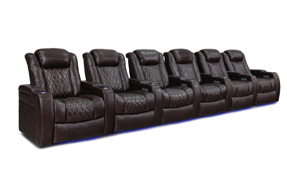 Valencia Tuscany XL Leather Home Theater Seating Row of 6, Dark Chocolate