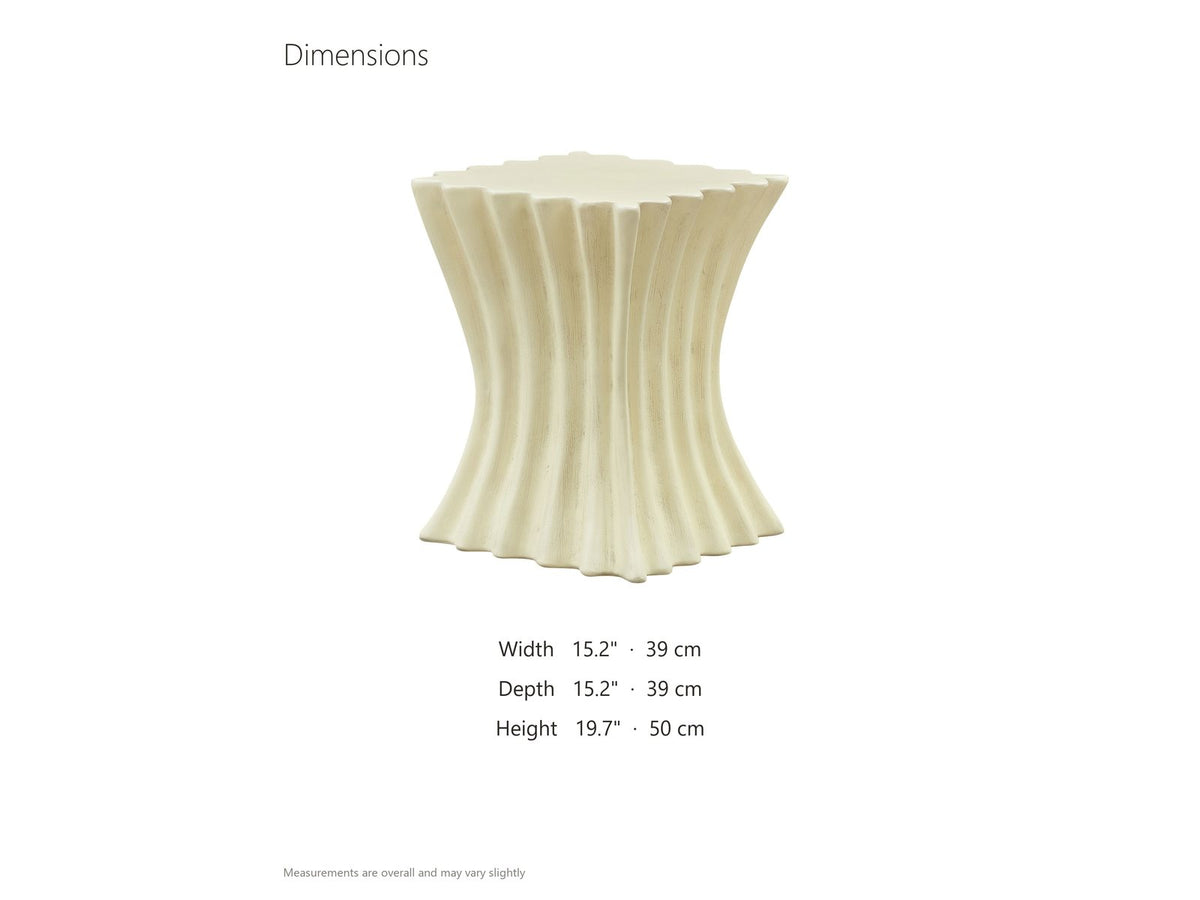 Racale Cream Fiberglass Pleated Side Table dimensions: 15.2 in wide, 15.2 in deep, 19.7 in high