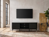 Ragusa Stone Top Media Console under a wall-mounted screen in an industrial loft