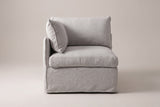 One Randazzo end seat from the front: a slim arm on the left, a back pillow, an angled arm pillow and a thick seat cushion in light grey