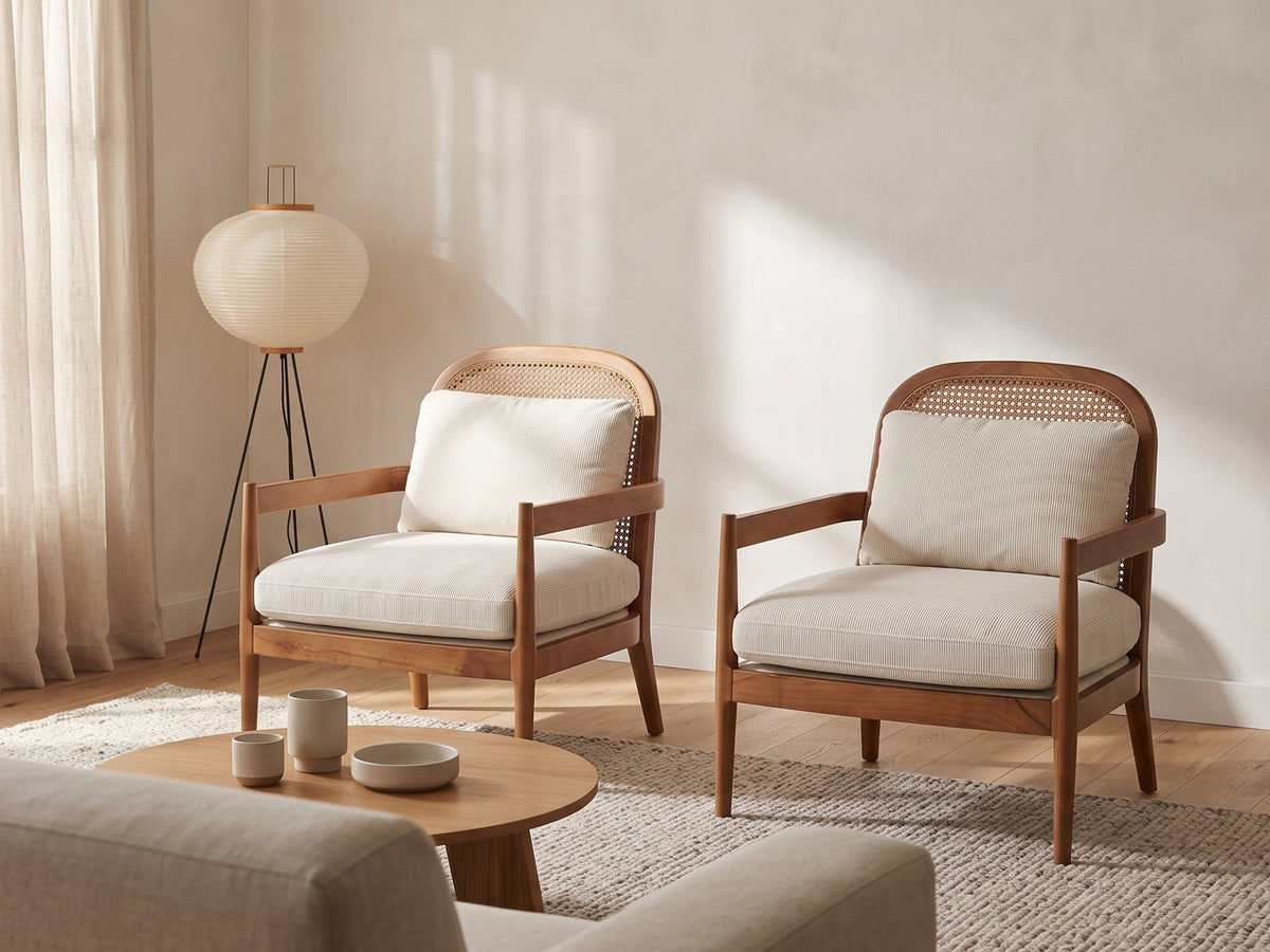 Ravello Cane Accent Chairs, Set of 2 in a furnished room