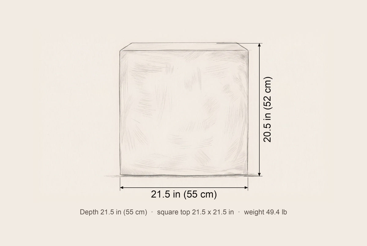 Realmonte side table dimensions: 21.5 in wide, 20.5 in high, 21.5 in deep