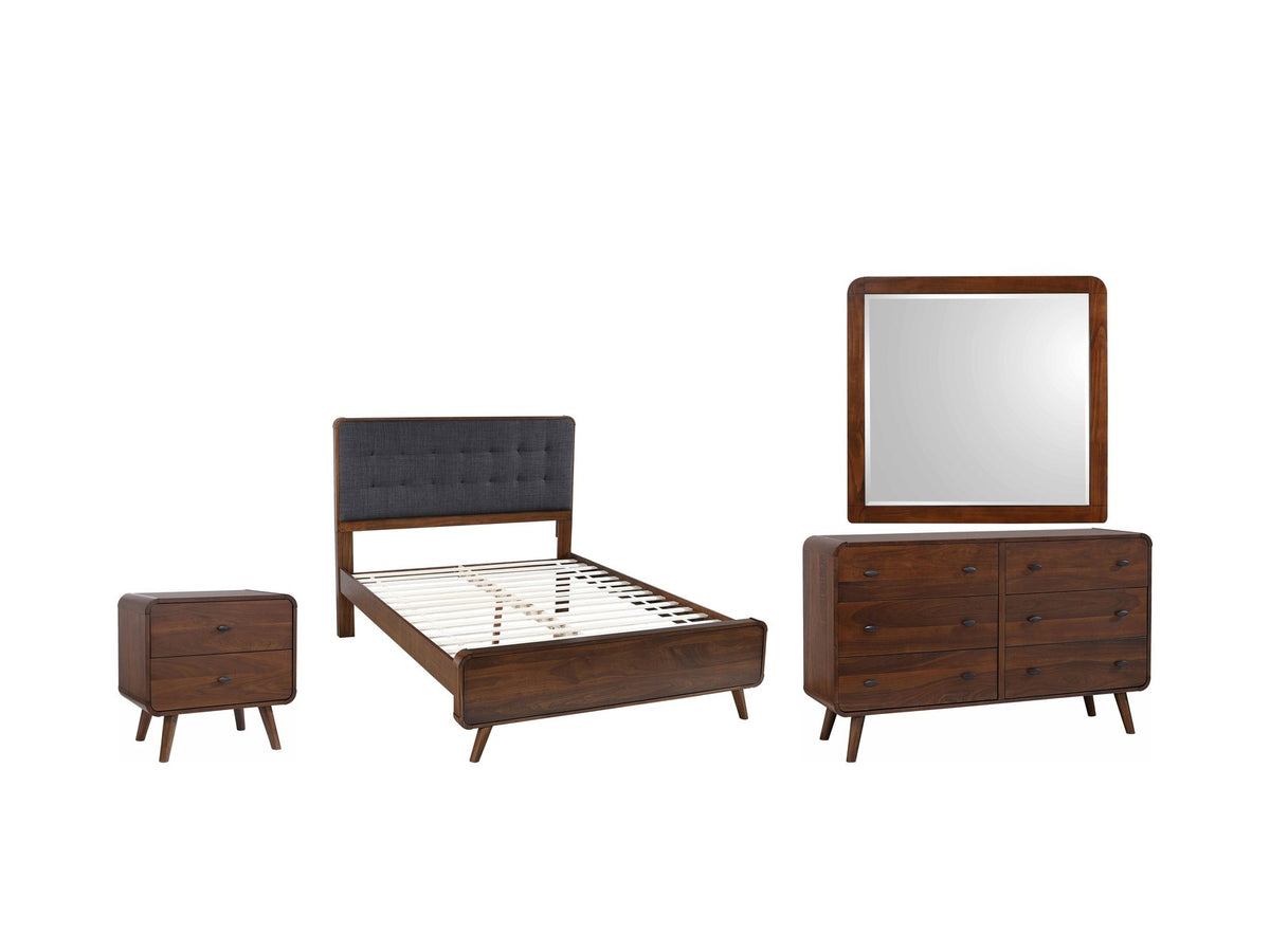 Recanati Dark Walnut Mid-Century Bedroom Set: What's included