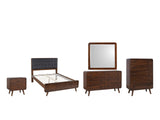 Recanati Dark Walnut Mid-Century Bedroom Set: What's included, 5-piece