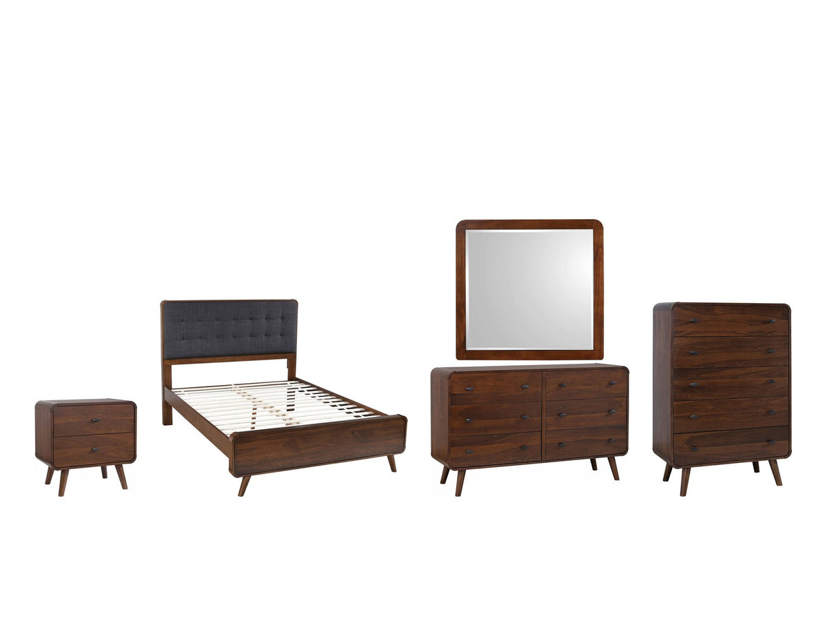 Recanati Dark Walnut Mid-Century Bedroom Set: What's included, 5-piece