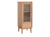 Recco Solid Oak Reeded Glass Storage Cabinet photographed on white from a front corner