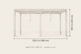 Regalbuto pergola dimensions: 228.3 in long, 90.5 in high, 118.1 in deep, six 4 in square posts