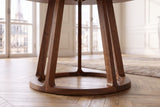 Close-up of the Riace 47-Inch Round Solid American Walnut Dining Table: base