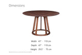 Riace 47-Inch Round Solid American Walnut Dining Table dimensions