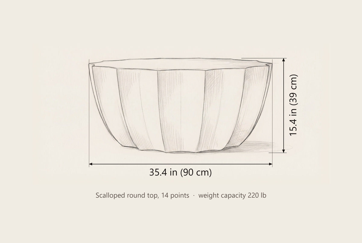Ribera coffee table dimensions: 35.4 in across, 15.4 in high