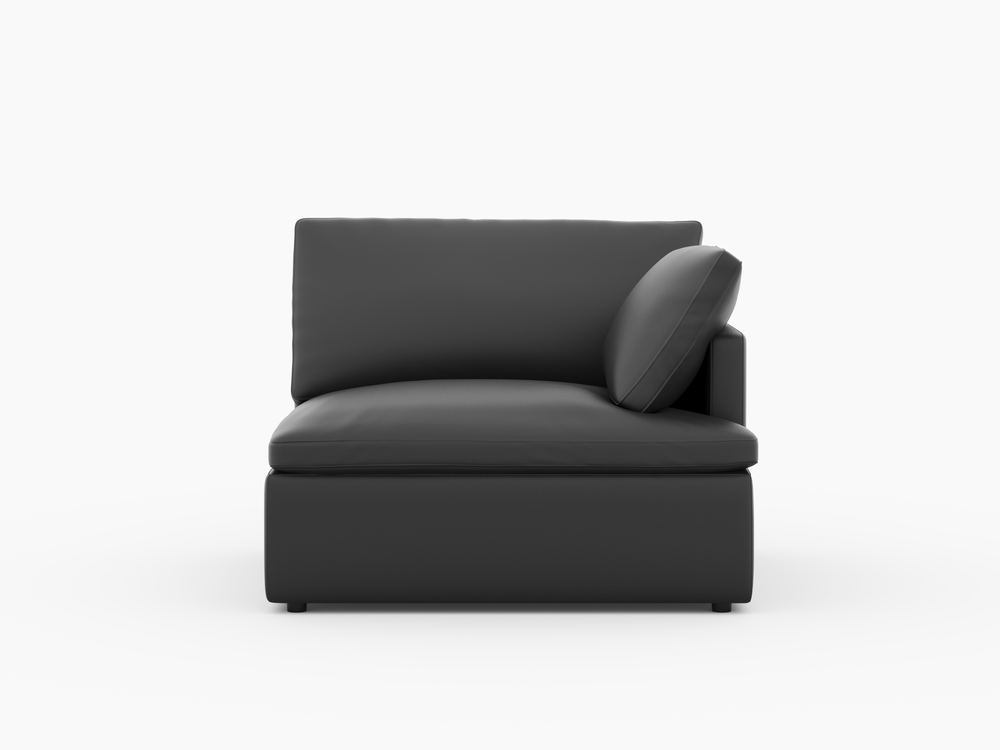 Valencia Isola Cloud Top Grain Leather Theater Lounge Modular Sofa Right Arm Piece, Black Color