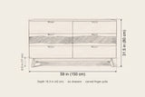 Rionero sideboard dimensions: 59 in wide, 31.5 in high, 16.5 in deep, legs 6.5 in