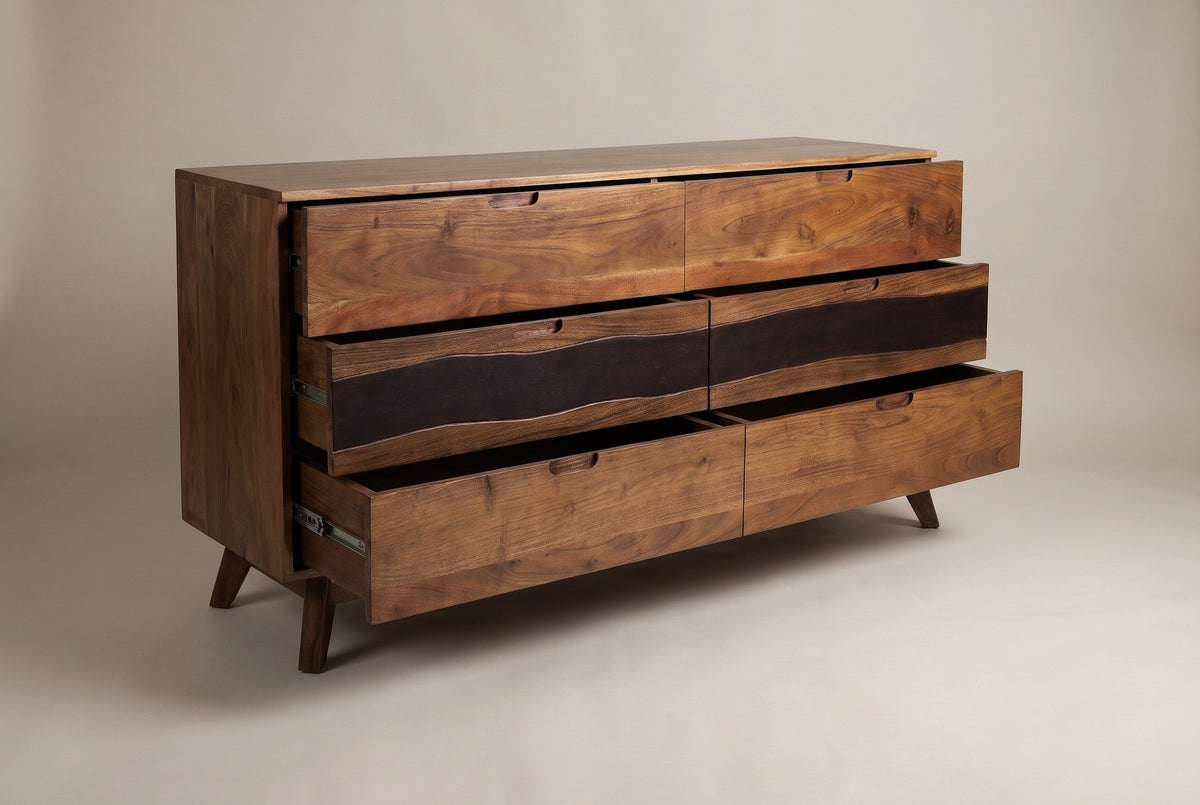 The Rionero sideboard with its six drawers pulled open in steps, row by row