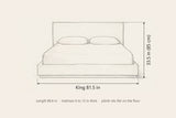 Roccascalegna bed dimensions, King: 81.5 in wide, 33.5 in high overall, 86.6 in long