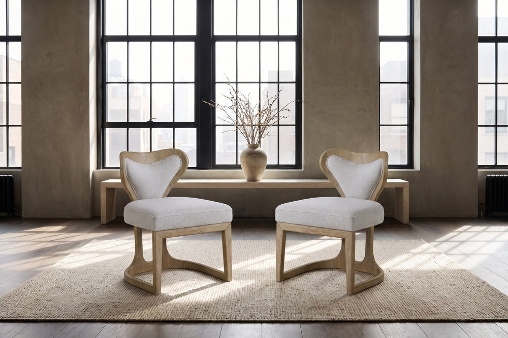 Roccella Sculpted Oak Boucle Dining Chair (Set of 2) in a city loft