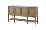 Rombiolo 68-Inch 4-Door Cane and Wood Sideboard with Cement Top on a white background