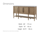 Rombiolo 68-Inch 4-Door Cane and Wood Sideboard with Cement Top dimensions