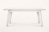 Pencil sketch of the Rossano table, drawn from the same straight view of the long side
