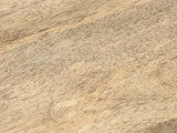 Close-up of the Rotondella Faceted Mango Drum Side Table: the natural mango grain of the top