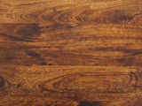 Close-up of the Rovigo 33-Inch Chestnut Carved Mango 3-Drawer Chest: the chestnut-finish solid mango top