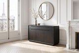 Rovito 64-Inch 3-Door 2-Drawer Burnished Black Ash Veneer Sideboard in a Paris salon