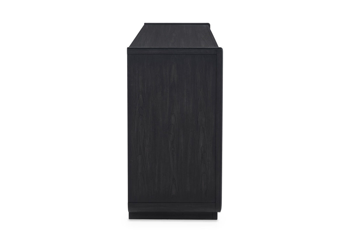 Rovito 64-Inch 3-Door 2-Drawer Burnished Black Ash Veneer Sideboard, side view