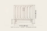 Ruvo cabinet dimensions: 31.5 in wide, 31.5 in high, 15.8 in deep, legs 6.9 in
