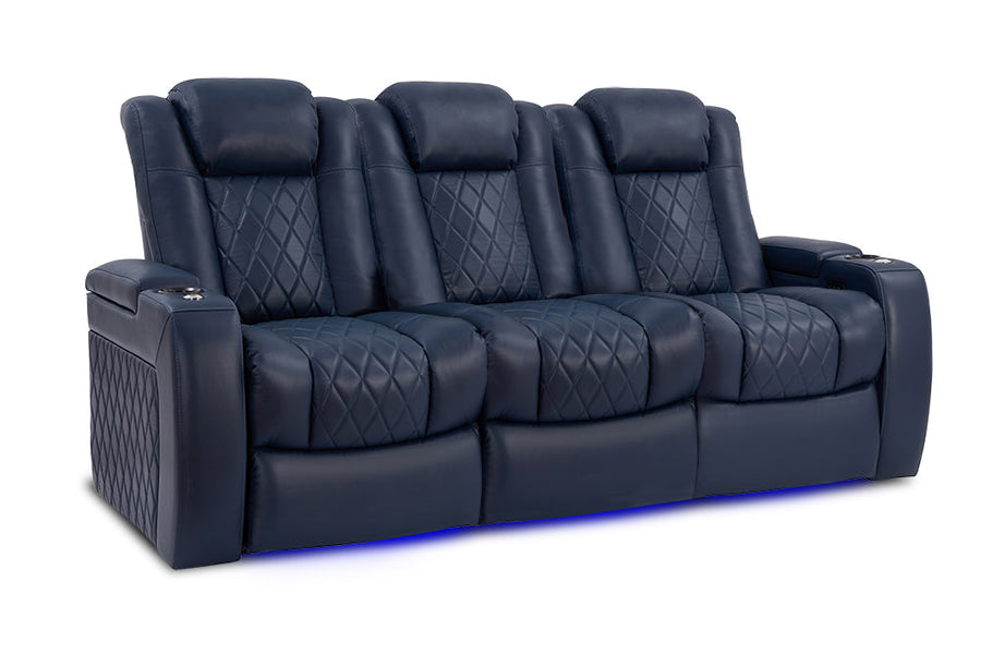 Valencia Tuscany Leather Home Theater Seating Set of 3, Navy Blue