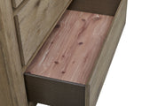 Close-up of the Sacile 70-Inch Weathered Natural Oak 6-Drawer Dresser: cedar-lined-drawer