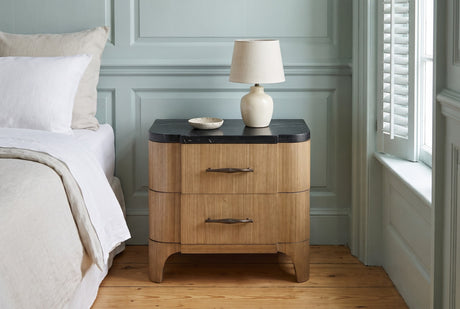 Samassi Eucalyptus Veneer Stone-Top 2-Drawer Nightstand