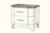 Pencil sketch of the Samassi nightstand, drawn from the same three-quarter view