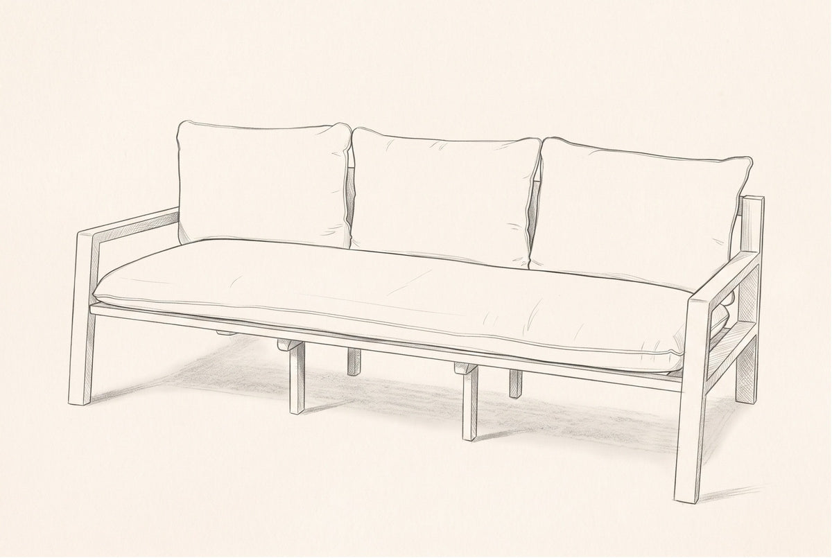 Pencil sketch of the Sambuca sofa, drawn from the same three-quarter view