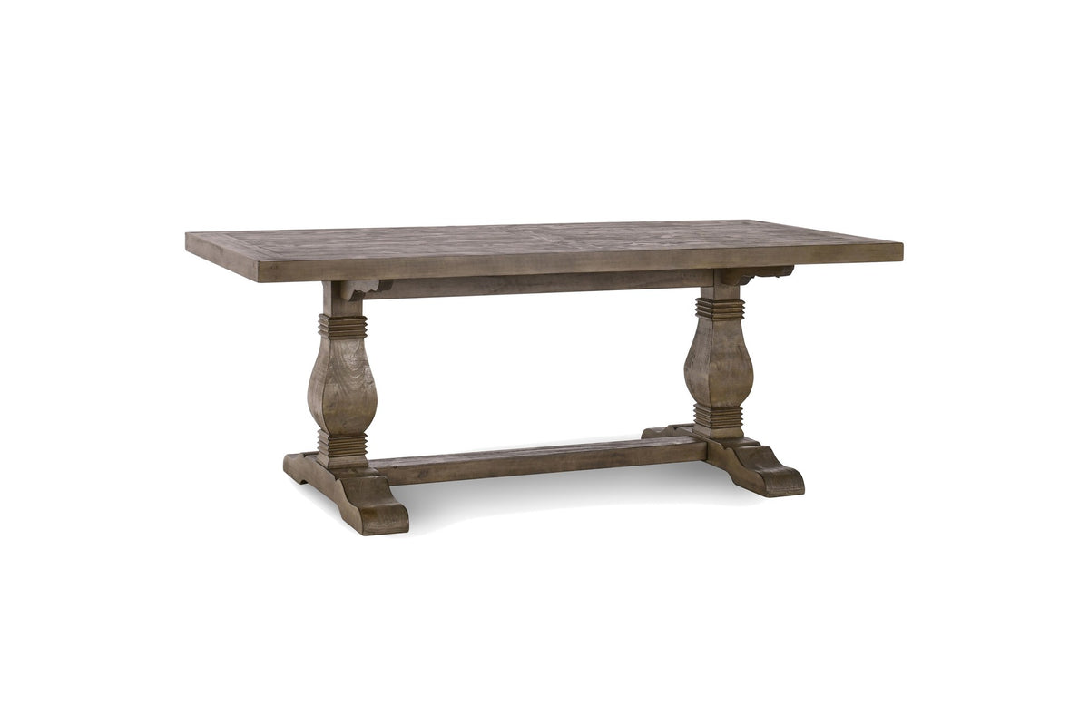 Sangineto 78-Inch Rectangular Reclaimed Pine Trestle Dining Table on a white background
