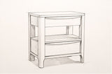 Pencil sketch of the Sanluri nightstand, drawn from the same three-quarter view
