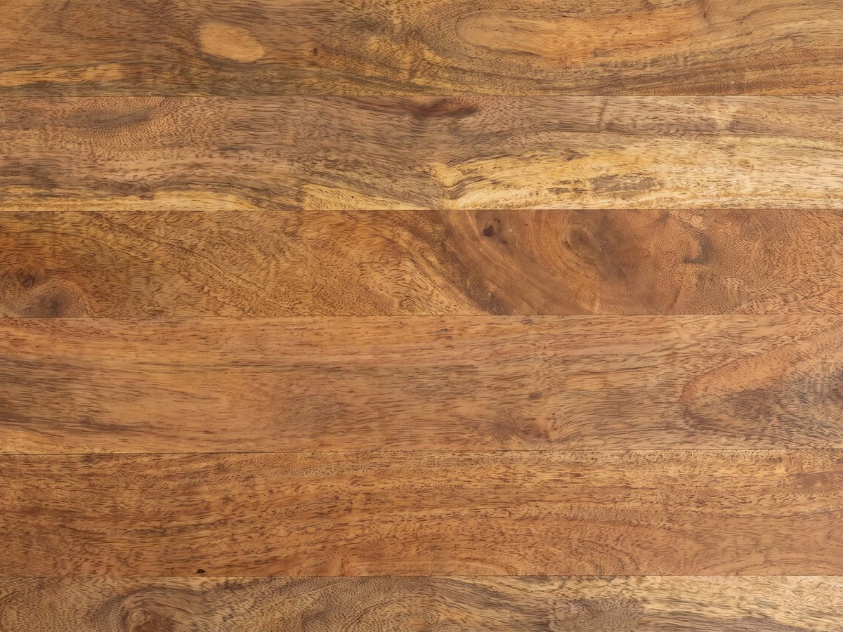 Close-up of the Sansepolcro Natural Mango Drum Coffee Table: the natural mango grain of the top