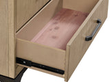 Close-up of the Sappada 54-Inch Caramel Oak and Cocoa 12-Drawer Chest: cedar